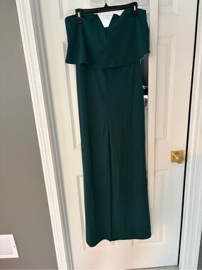 Lulu's Emerald Green Strapless Ruffle Jumpsuit